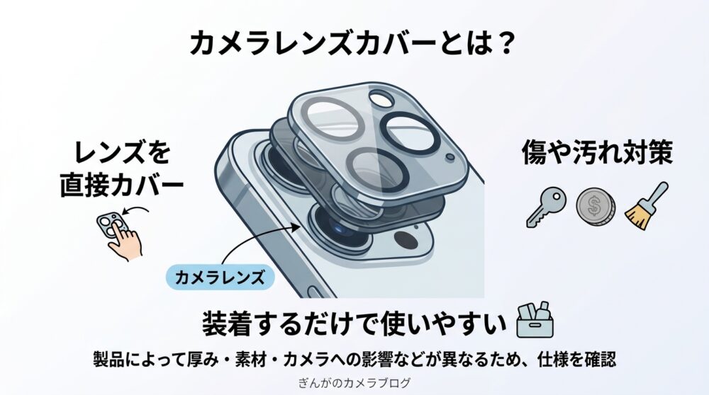 iPhoneカメラ用レンズカバーの構造と特徴を解説した図解
