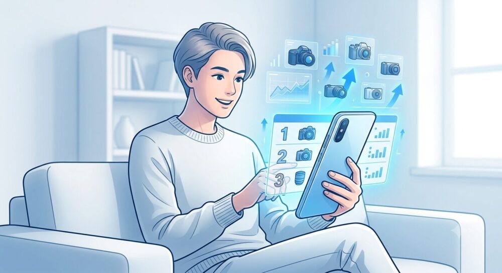 スマートフォンでデジタル一眼レフカメラの人気ランキングやデータを見る人"