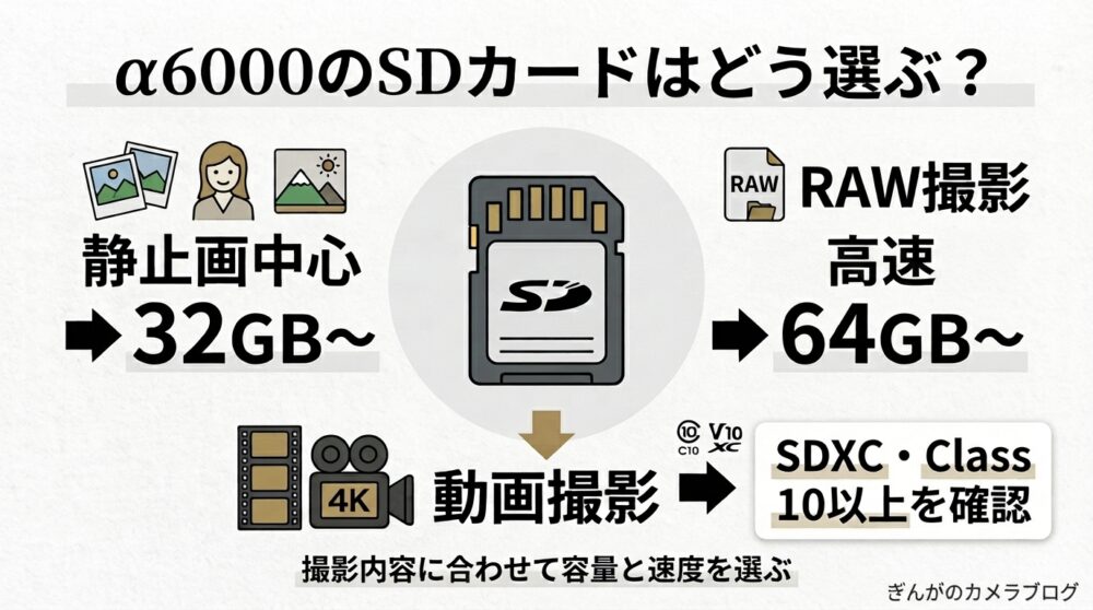 SONY α6000に対応するSDカードの選び方をまとめた図