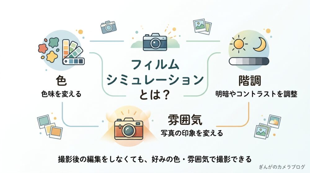 FUJIFILMのフィルムシミュレーションとは?色や階調、写真の雰囲気を変える機能を図解