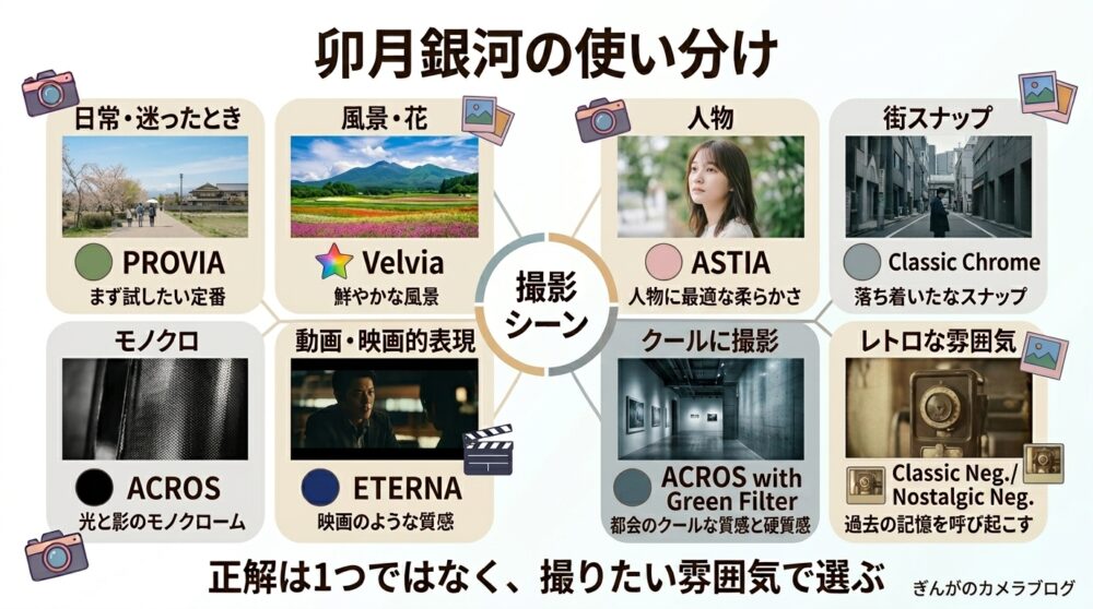 卯月銀河が考えるFUJIFILMフィルムシミュレーションの使い分け