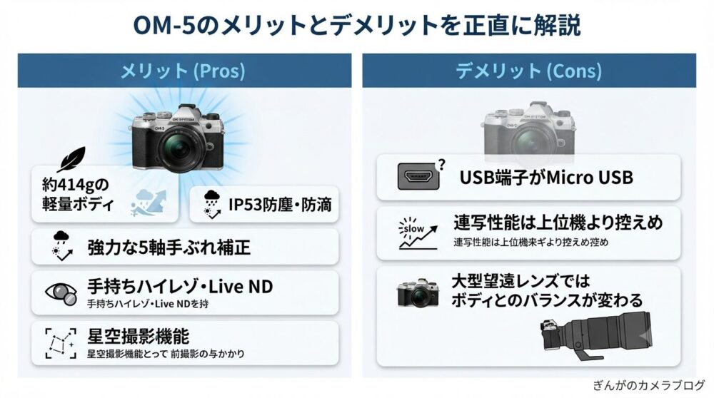 OM SYSTEM OM-5のメリット・デメリット｜軽量性・防塵防滴・機能性を整理