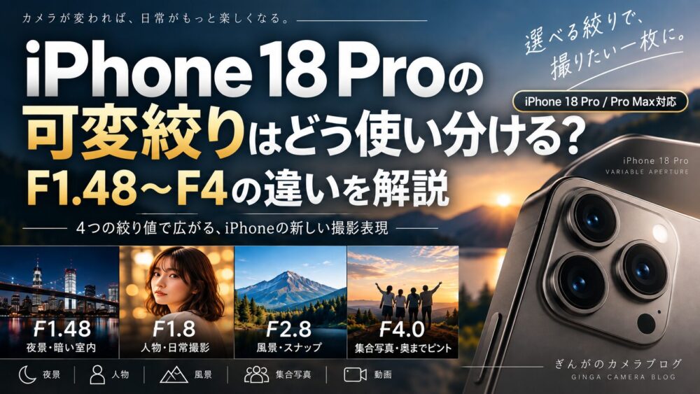 記事タイトル　iPhone 18 Proの可変絞りはどう使い分ける？F1.48〜F4の違いを解説