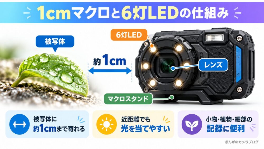 PENTAX WG-90の1cmマクロと6灯LEDの仕組み